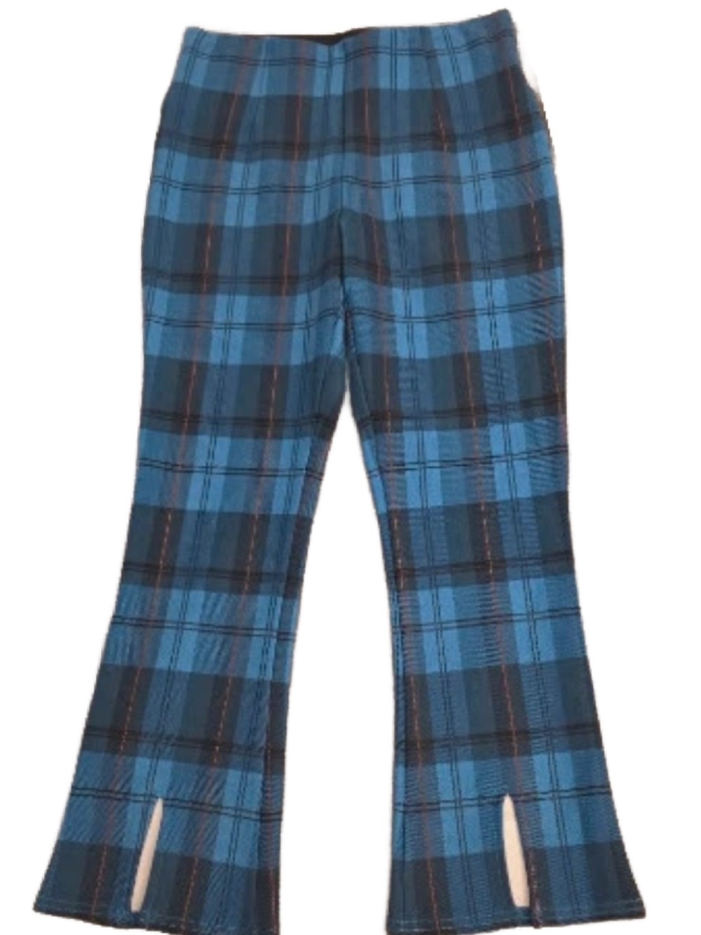 Slim Factor by Investments Blue Plaid Kick Flare Pull on Pants. NWT, Small